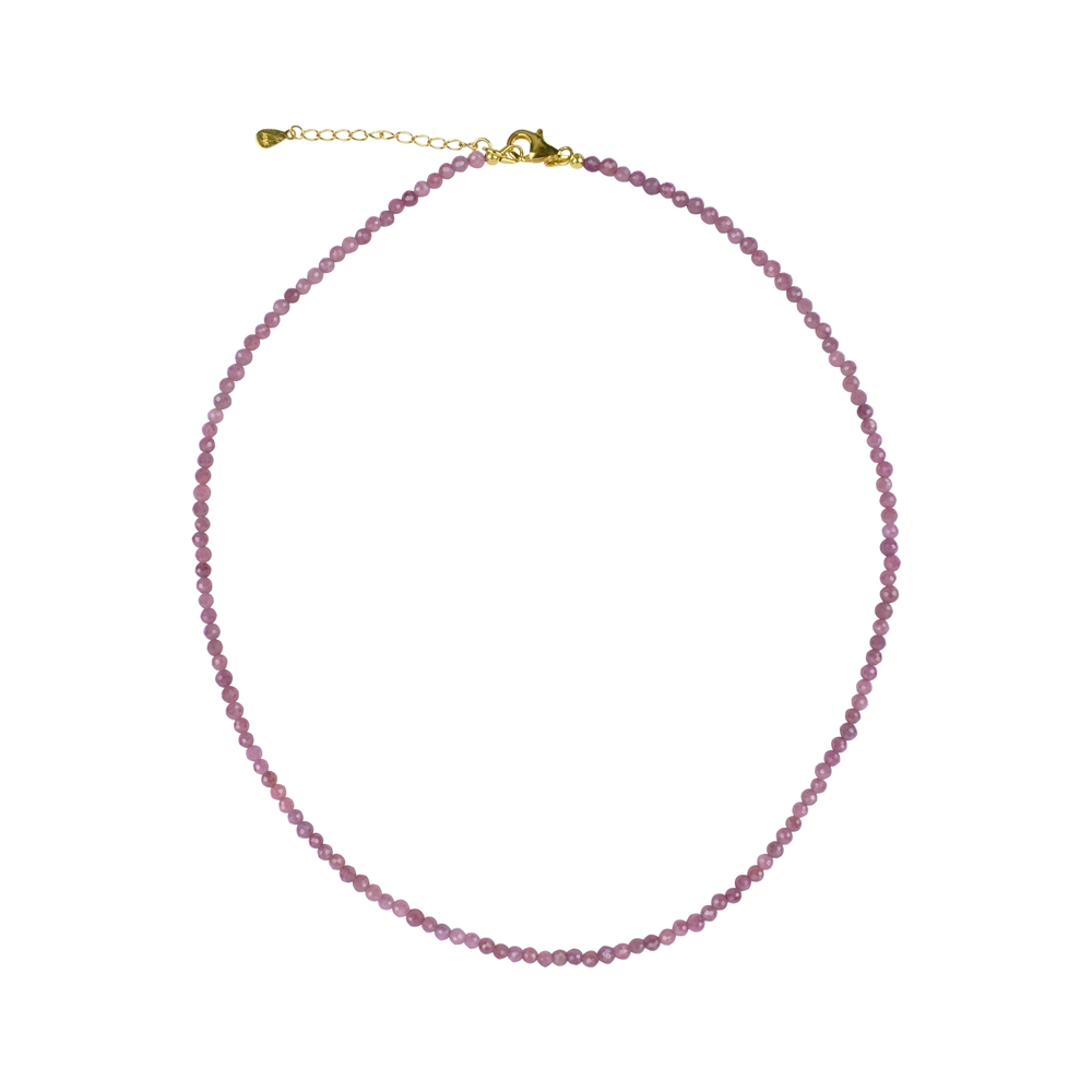 Necklace Ruby beads (3mm) faceted, gold plated, extension chain