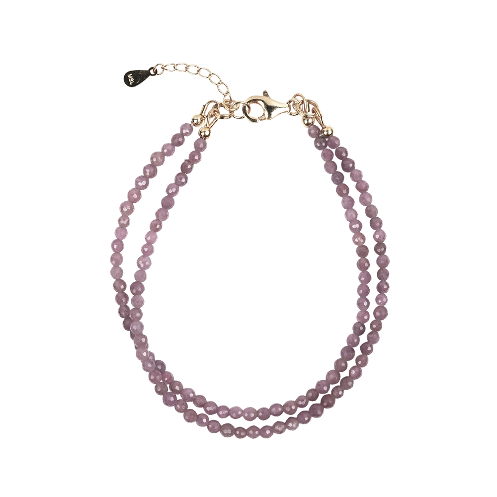 Bracciale di rubini, perline sfaccettate da 3 mm, catena d'estensione placcata oro
