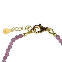 Bracciale con perle di rubino (3 mm) sfaccettate, placcate oro, catena di estensione