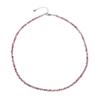 Bracciale con perle di rubino (3 mm), rodiato sfaccettato, catena di prolungamento