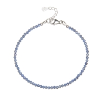 Necklace Sapphire beads (3mm), faceted rhodium-plated, extension chain