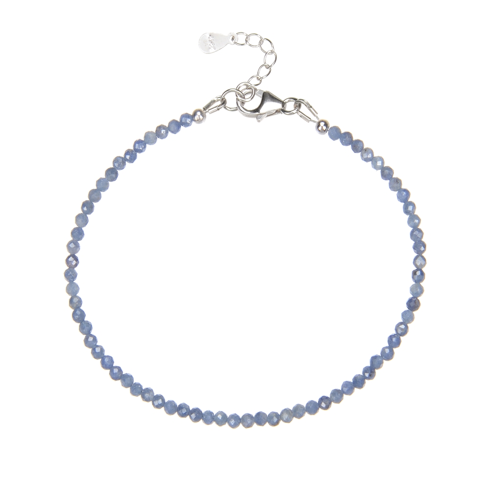 Bracelet sapphire, beads (3mm), faceted, rhodium-plated, extension chain