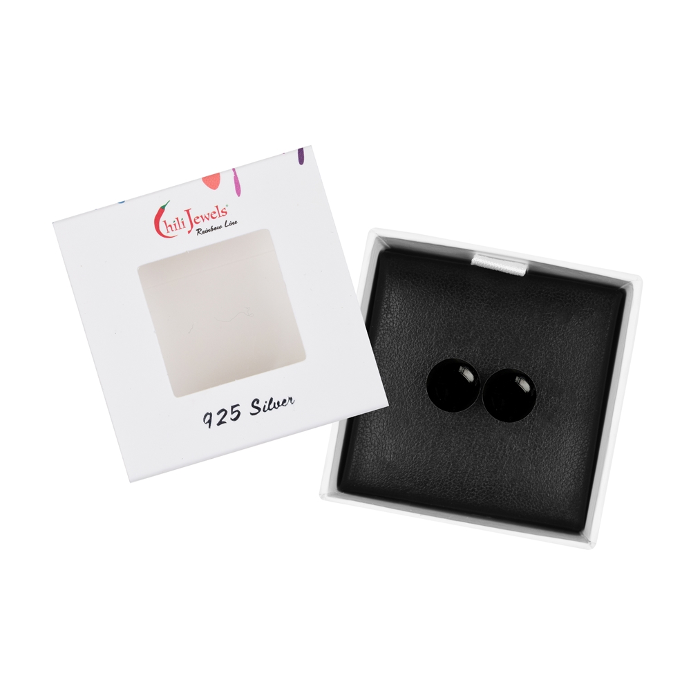 Clous d'oreilles Schorl (tige), boule, 6mm, rhodié