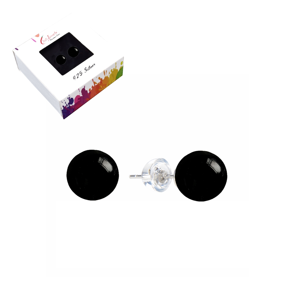 Earstud Tourmaline (black), ball, 6mm, rhodium plated