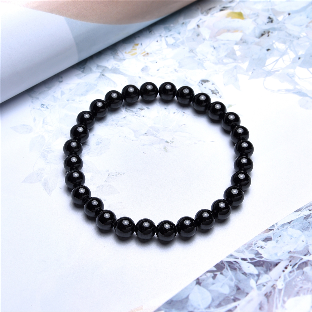 Bracelet, Schorl (stab.), 06mm boules, 15cm (pour enfants)