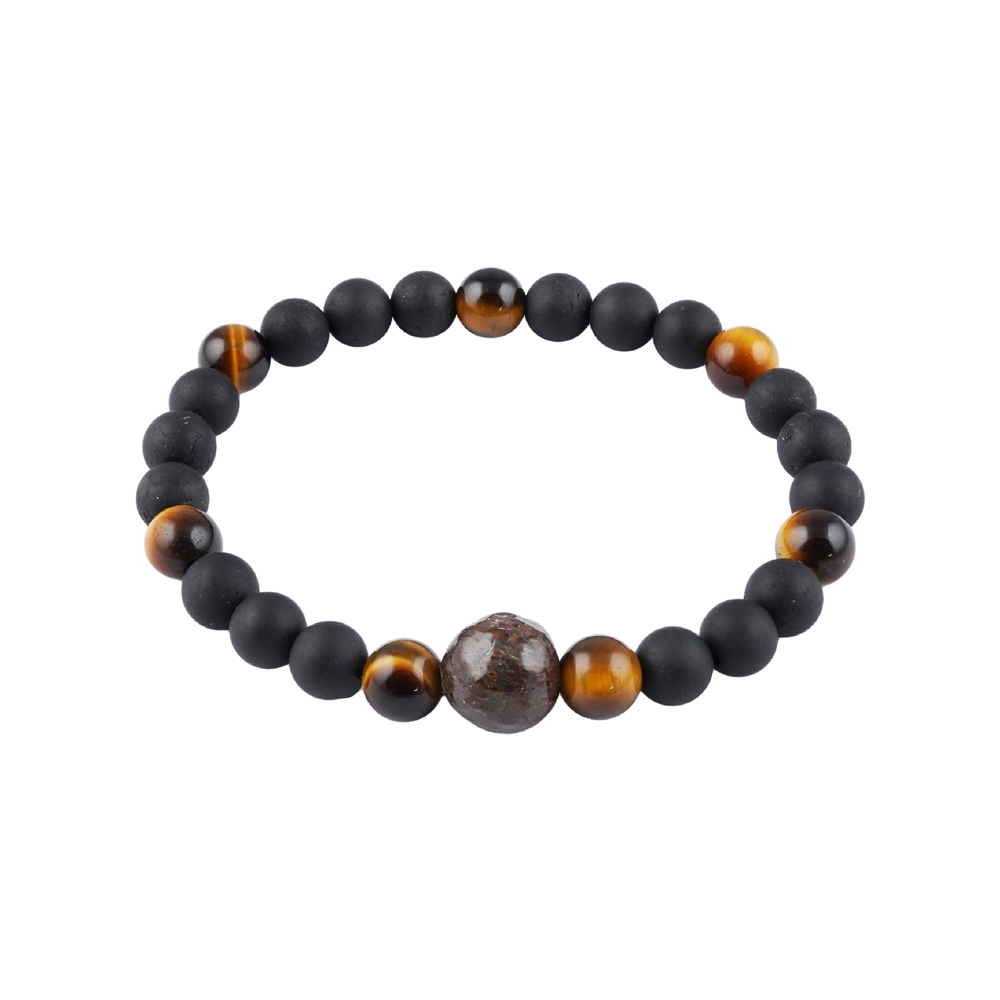 Tourmaline (black) bracelet (stab.), Tiger's Eye, dinosaur bone, 14cm (for children)