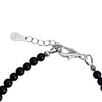 Bracelet en Schorl (stab.), boules de 04mm, chaîne de rallonge, rhodié