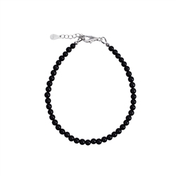 0613859040 Bracelet Tourmaline (black), 04mm beads, extension chain, rhodium-plated | Marco Schreier