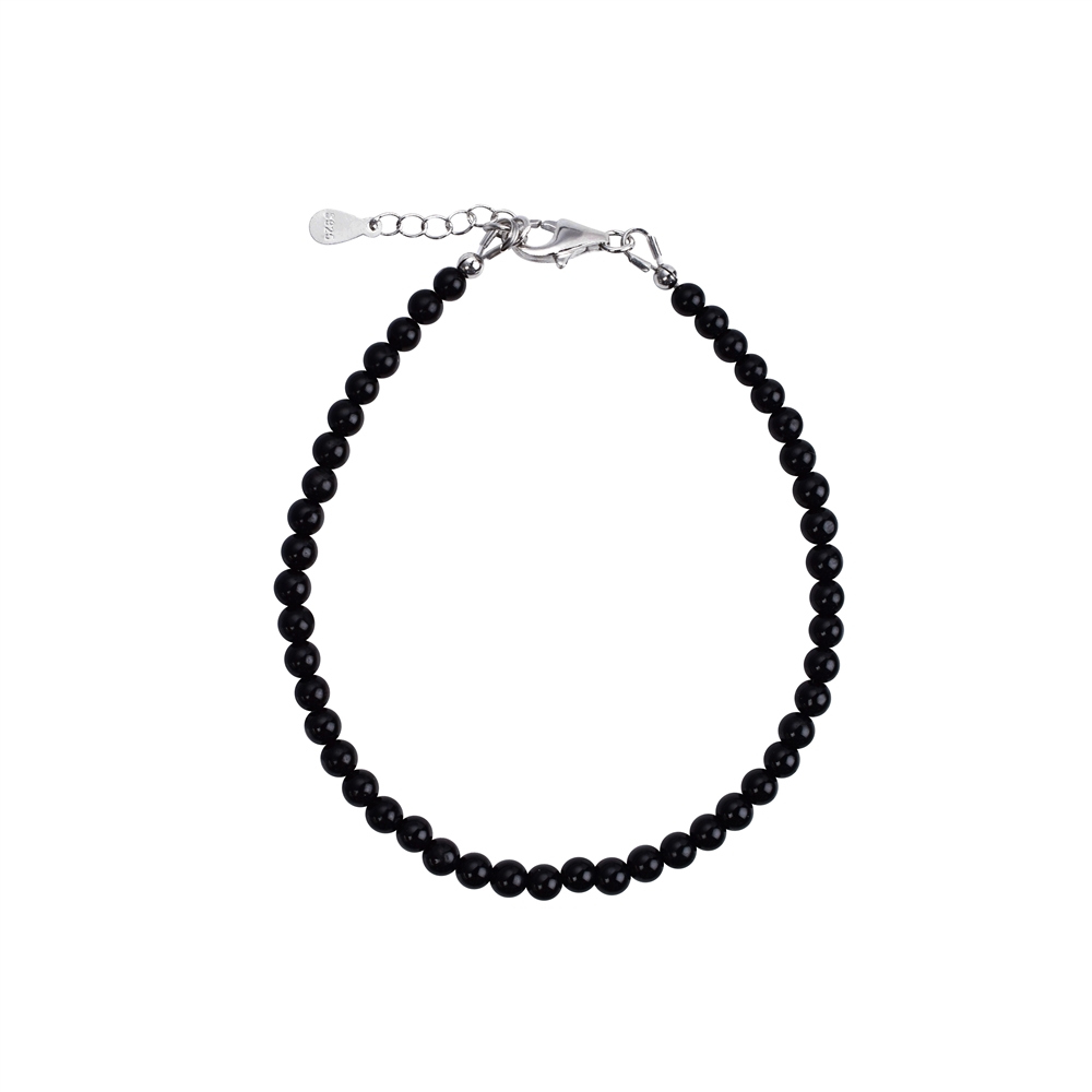 Bracelet Tourmaline (black), 04mm beads, extension chain, rhodium-plated