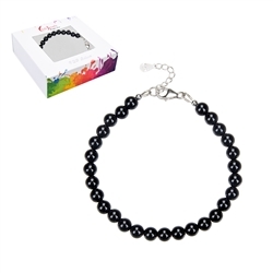 0613859060 Bracelet Tourmaline (black), 6mm beads, extension chain, rhodium-plated | Marco Schreier