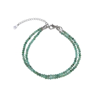 Necklace emerald, beads (3mm), faceted, rhodium-plated, extension chain