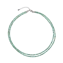 0614414403 Necklace emerald, beads (3mm), faceted, rhodium-plated, extension chain | Marco Schreier