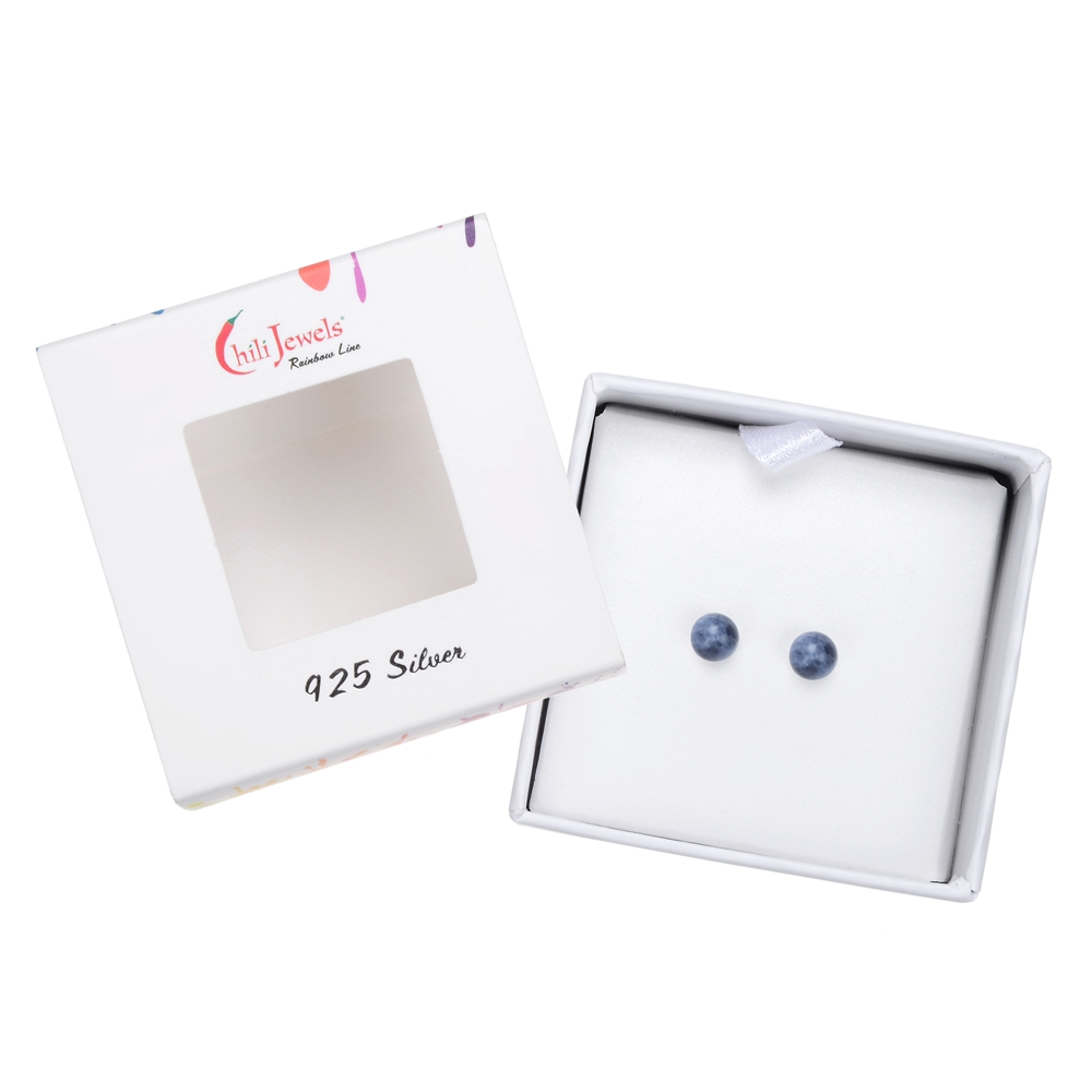 Earstud Sodalite, ball, 4mm, rhodium plated