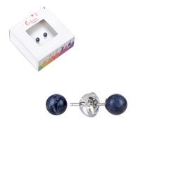 0614645104 Earstud Sodalite, ball, 4mm, rhodium plated | wholesaler gems & healing stones