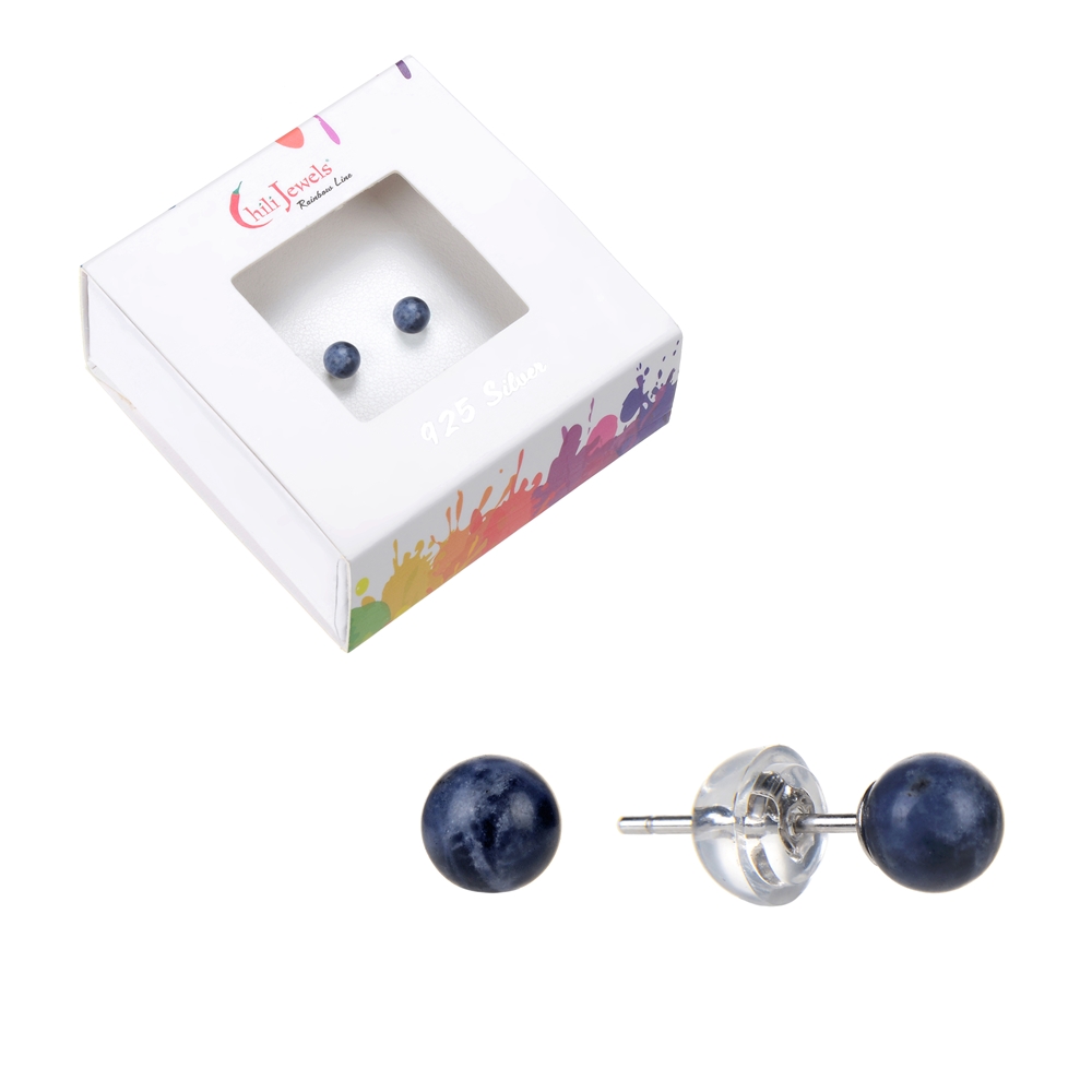 Earstud Sodalite, ball, 4mm, rhodium plated