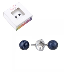 0614645106 Earstud Sodalite, ball, 6mm, rhodium plated | wholesaler gems & healing stones