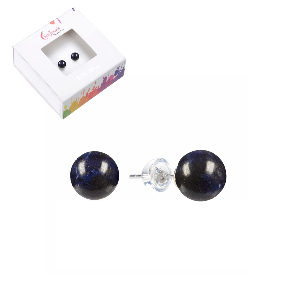 0614645106 Earstud Sodalite, ball, 6mm, rhodium plated | wholesaler gems & healing stones