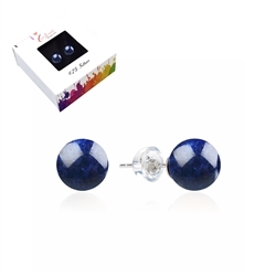 0614645108 Earstud Sodalite, ball, 8mm, rhodium plated | wholesaler gems & healing stones