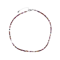 Bracelet Spinelle rouge-rose/multicolore facetté, boules de 03mm, chaînette de rallonge, rhodié 