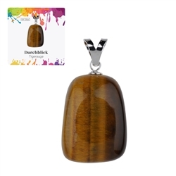 0615325107 Tiger's Eye pendant, large Tumbled Stone, rhodiniert  | Marco Schreier