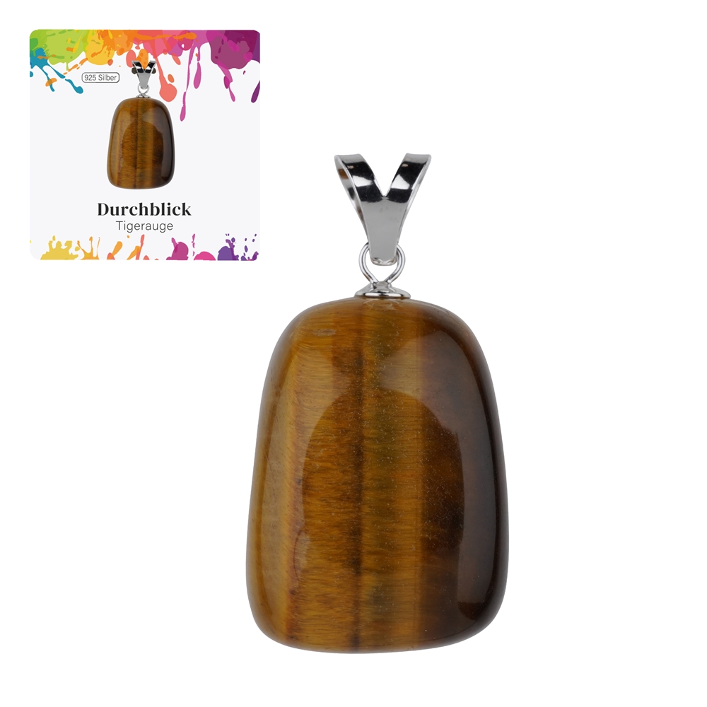 Tiger's Eye pendant, large Tumbled Stone, rhodiniert  | Marco Schreier