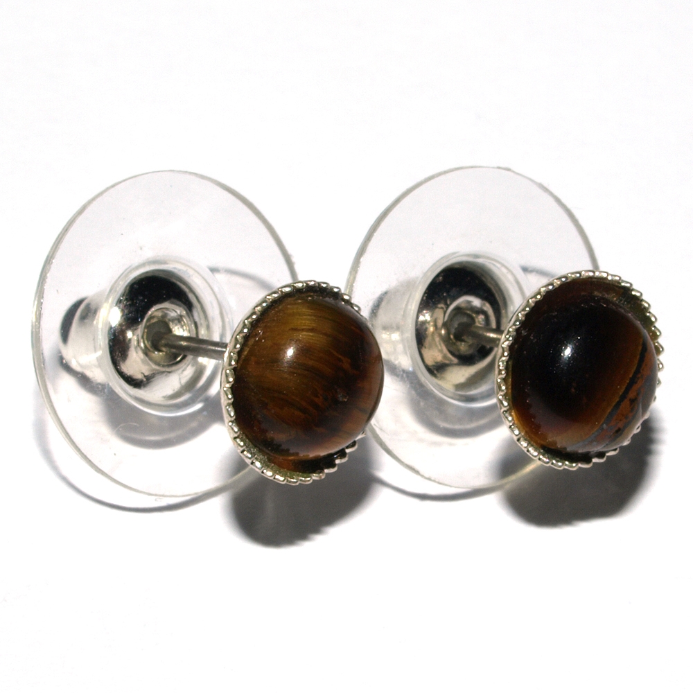 Earstuds, Tiger's Eye, 06mm cabochon, for floor stand