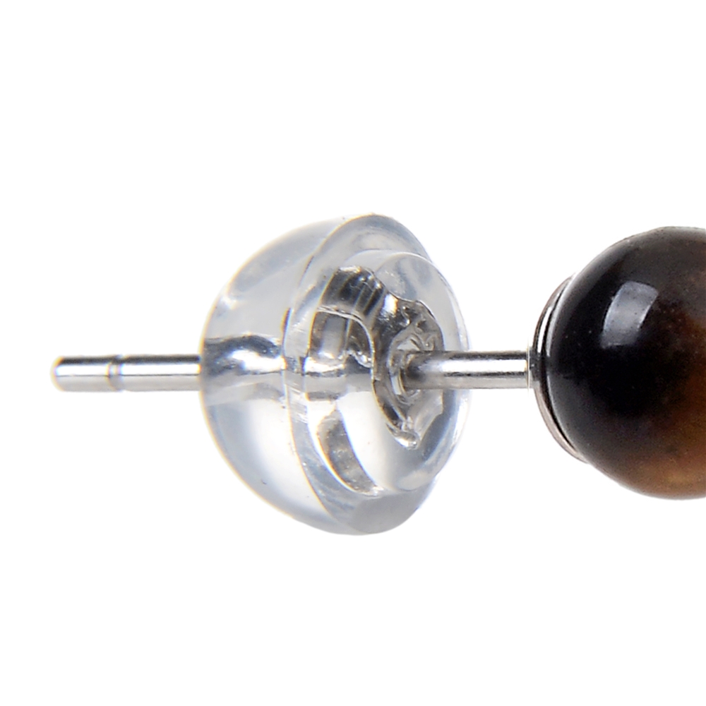 Earstud Tiger's Eye, ball, 4mm, rhodium plated