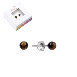 0615345104 Earstud Tiger's Eye, ball, 4mm, rhodium plated | gems, healing stones & jewelry