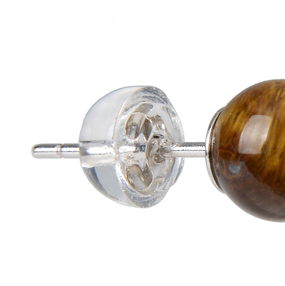 Earstud Tiger's Eye, ball, 6mm, rhodium plated