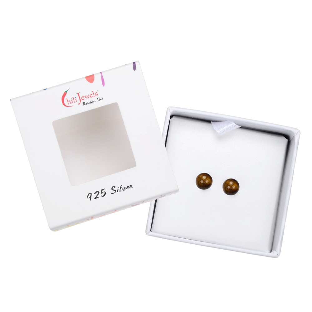 Earstud Tiger's Eye, ball, 6mm, rhodium plated