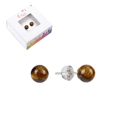 0615345106 Earstud Tiger's Eye, ball, 6mm, rhodium plated | gems, healing stones & jewelry