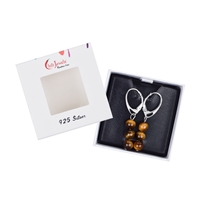 Boucles d'oreilles avec crochets Oeil-de-tigre boules 6mm, plaqué rhodium, boîte cadeau