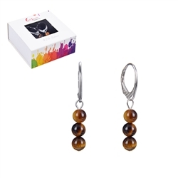 0615345442 Earrings Tiger's Eye 6mm balls, rhodium plated, gift box | Marco Schreier