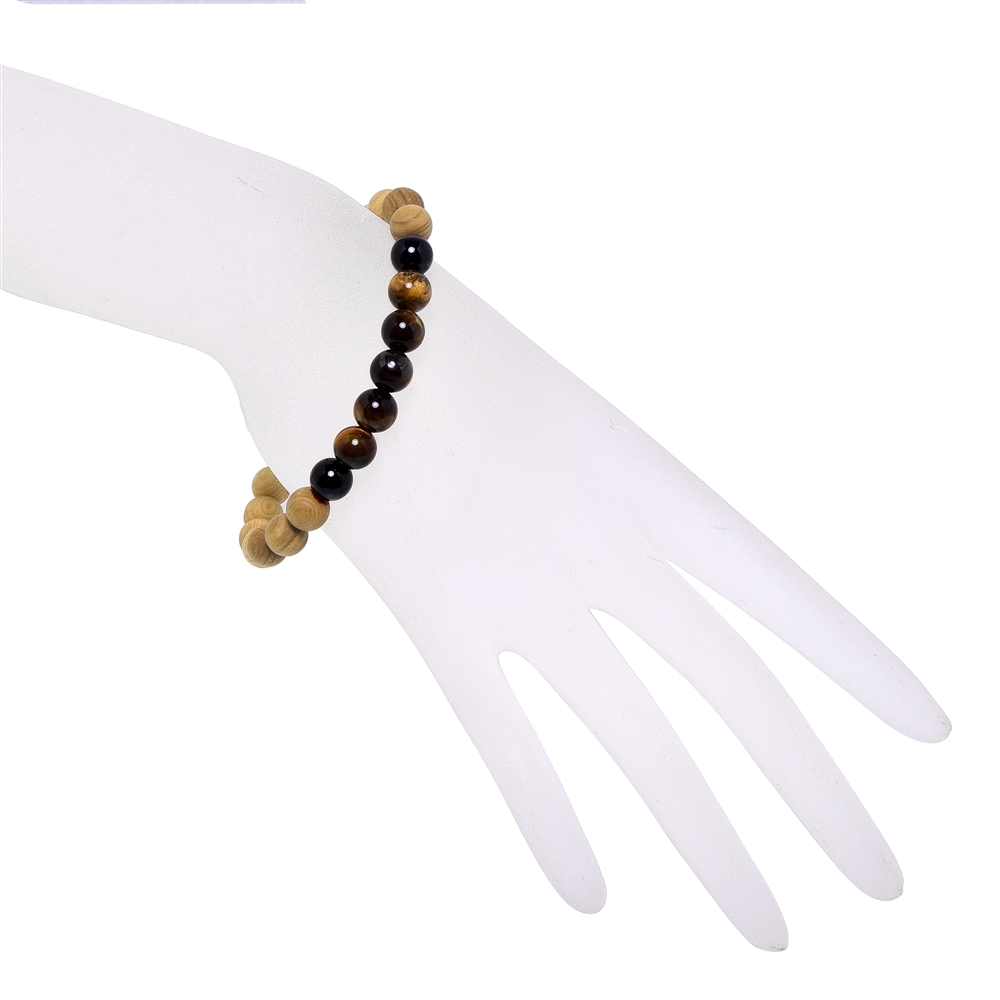 Bracelet, Tiger&#39;s Eye, Tourmaline (black), sandalwood, 8mm, 20cm | Marco Schreier