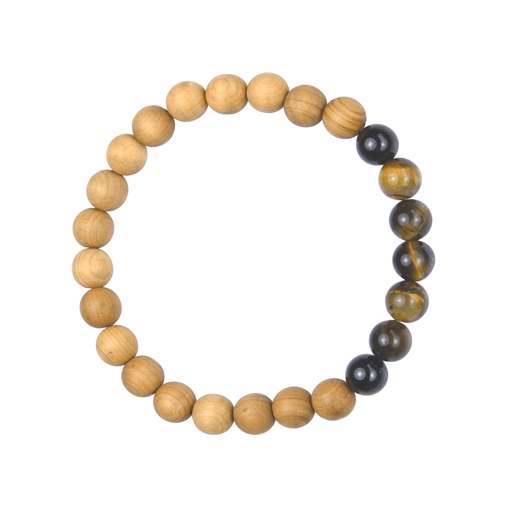 Bracelet, Tiger&#39;s Eye, Tourmaline (black), sandalwood, 8mm, 20cm | Marco Schreier