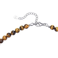 Bracelet en Oeil-de-tigre, boules de 6mm, chaîne de rallonge, rhodié, boîte cadeau
