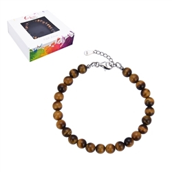 0615359060 Bracelet Tiger's Eye, 6mm beads, extension chain, rhodium plated, gift box | Marco Schreier