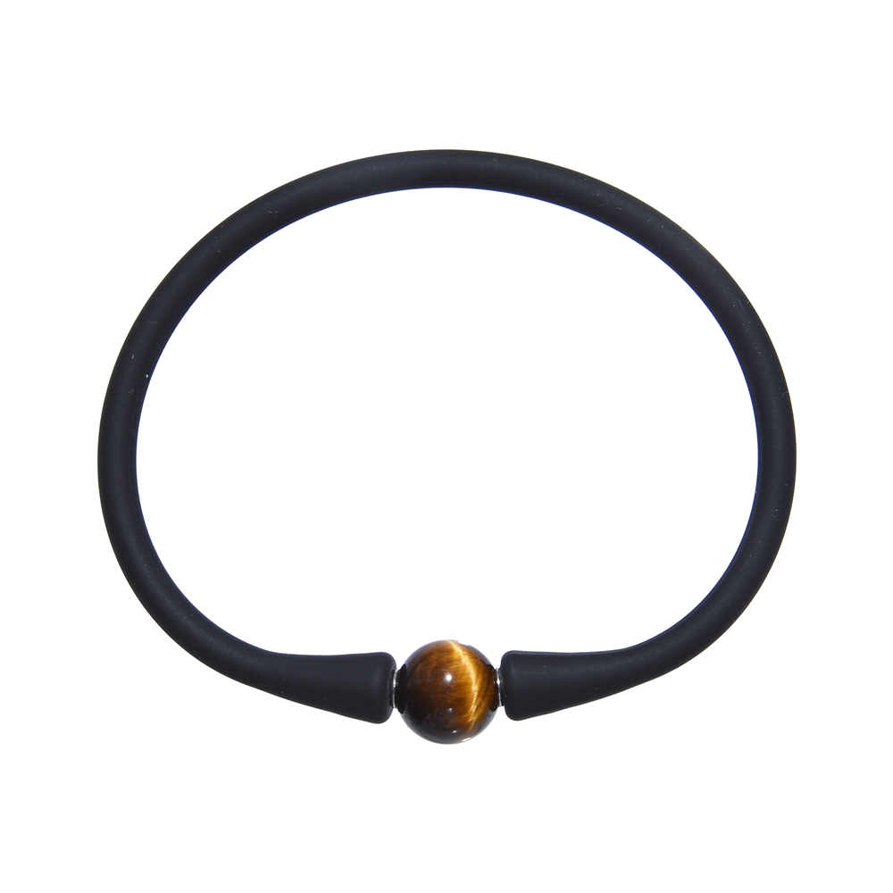 Armband Tigerauge Kugel (10mm), Silikon (schwarz), 18cm | Marco Schreier