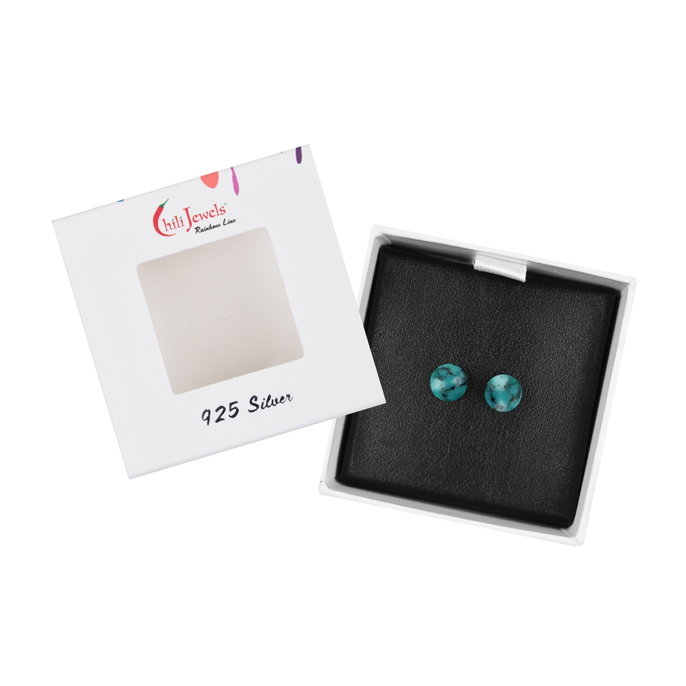 Clous d'oreilles Turquoise (stab.), boule, 6mm, rhodié