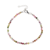 Necklace tourmaline beads (3mm), faceted rhodium plated, extension chain