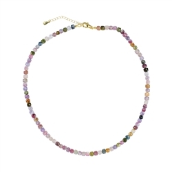 0615612330 Necklace Tourmaline (multicolour), cube (4mm) faceted, gold plated, extension chain | Marco Schreier