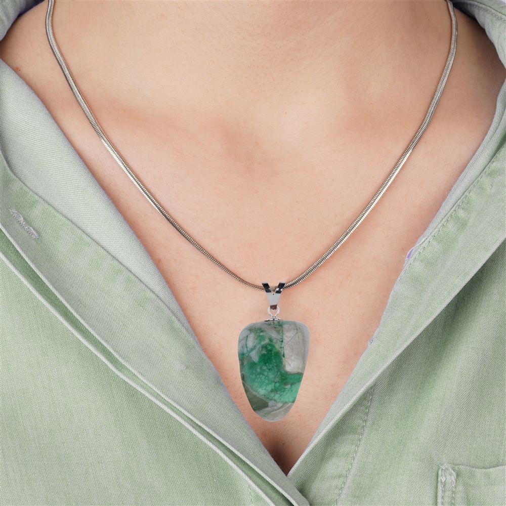 Pendentif Variscite, Pierre roulée grande, rhodié | Marco Schreier