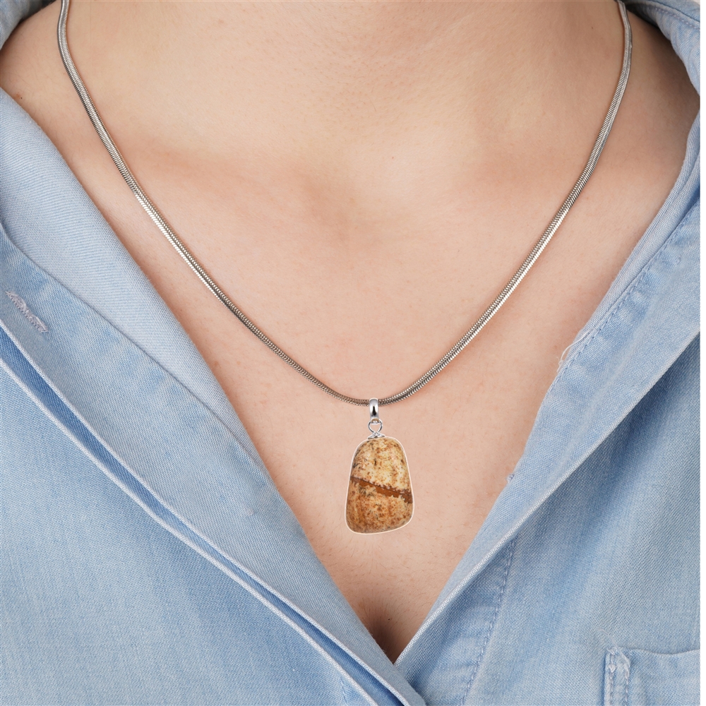 Pendant jasper (picture jasper), Tumbled Stone small, rhodiniert