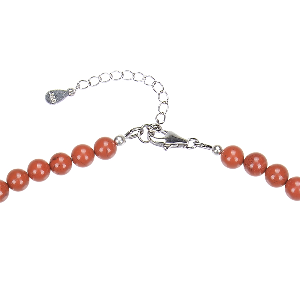 Jasper (red) necklace, beads (6mm), rhodium plated, extension chain