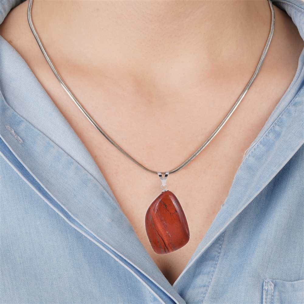 Jasper (red) pendant, large Tumbled Stone, rhodiniert