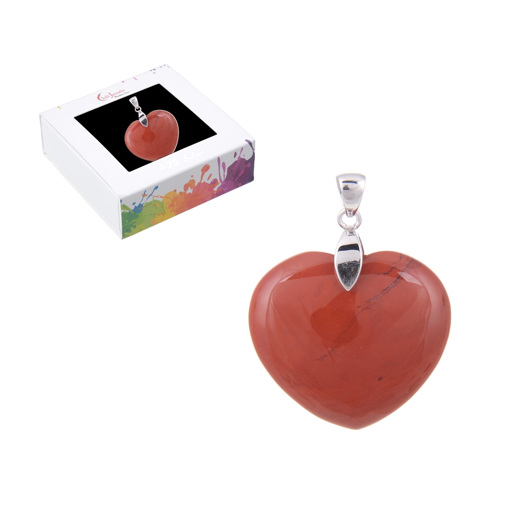 Pendentif Jaspe (rouge), coeur (28mm), 4,2cm, rhodié
