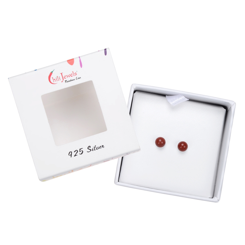 Clous d'oreilles Jaspe (rouge), boule, 4mm, rhodié