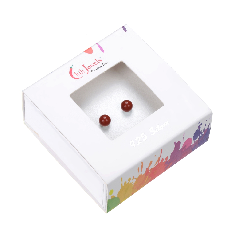 Clous d'oreilles Jaspe (rouge), boule, 4mm, rhodié