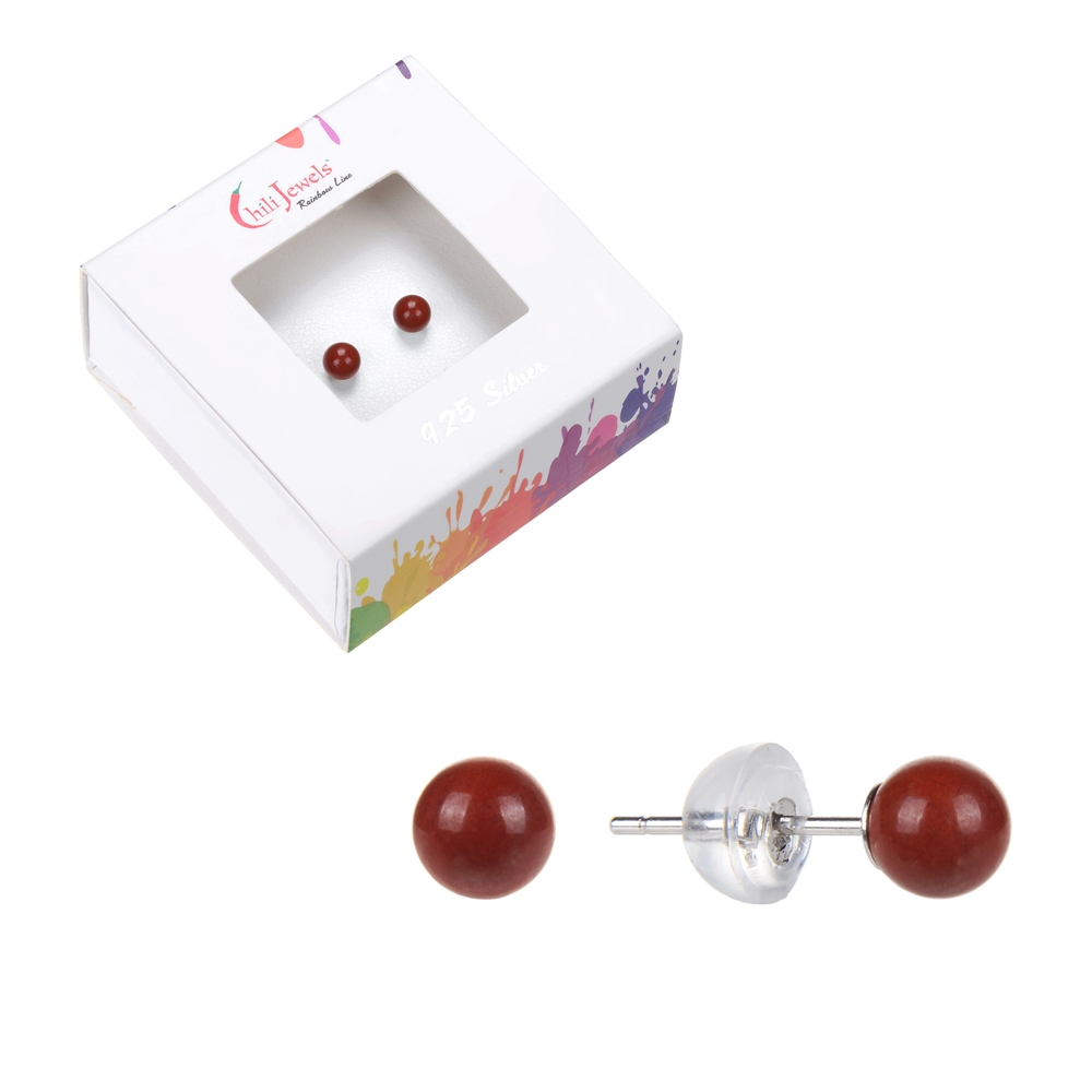 Clous d'oreilles Jaspe (rouge), boule, 4mm, rhodié