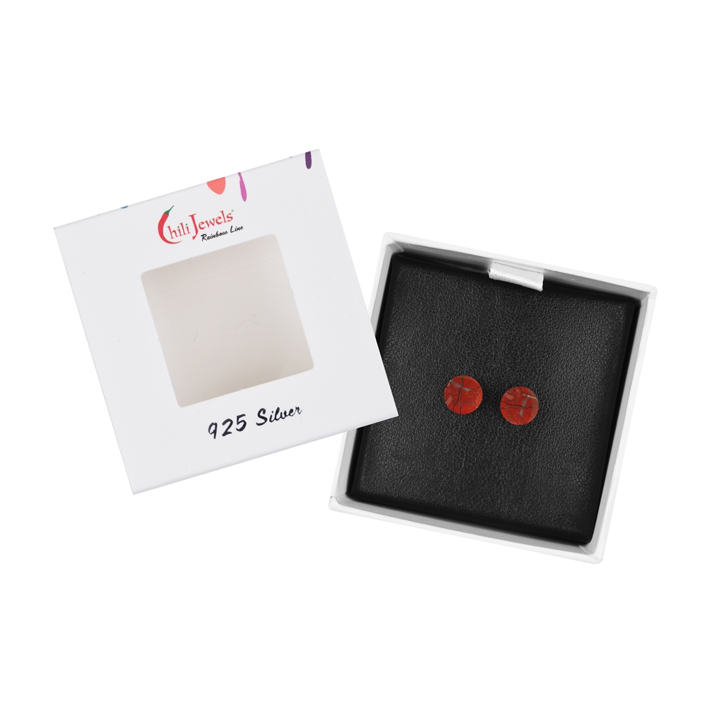 Clous d'oreilles Jaspe (rouge), boule, 6mm, rhodié